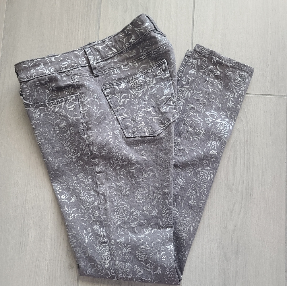 Cult of Individuality Womens Zen Slim Curvy Metallic Floral Patterned Jeans 28